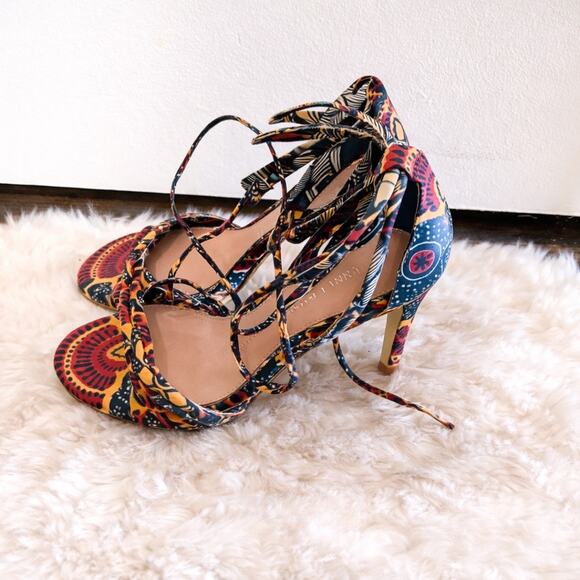 Gianni Bini Abbrie Boho Tribal Lace Up Heels 6.5 Festival Ankle Wrap Sandals - Picture 4 of 5